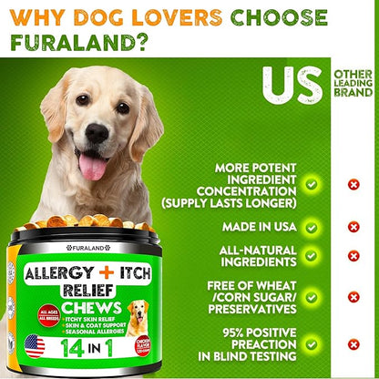 Dog Allergy Relief Chews - Dog Itch Relief - Omega 3 Fish Oil + Probiotics - Itchy Skin - Seasonal Allergies - Anti Itch Support & Hot Spots - Immune Supplement for Dogs