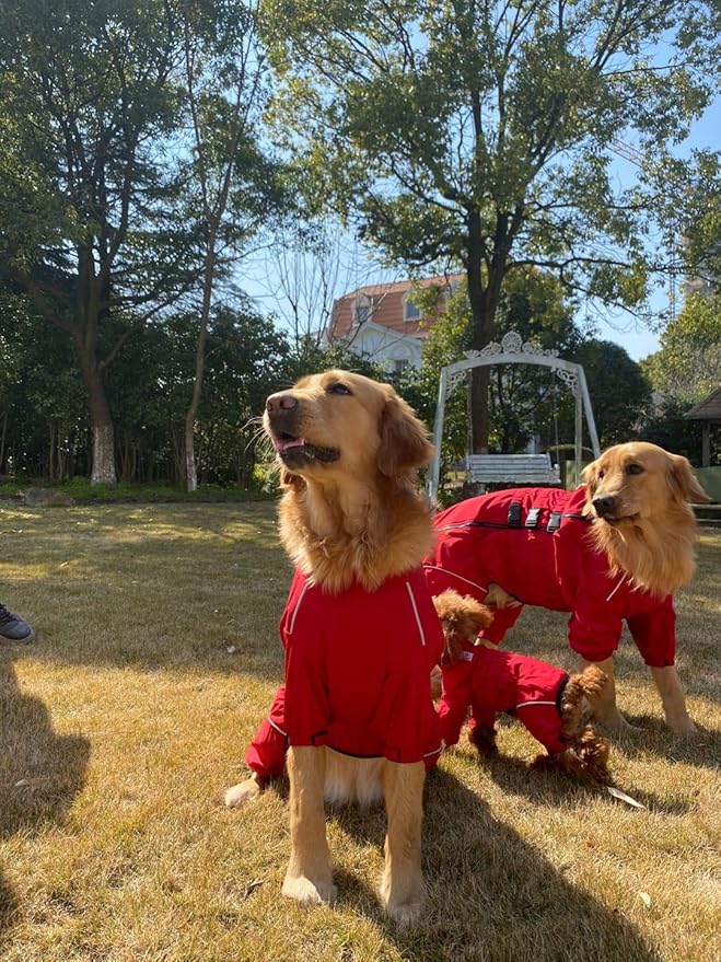 Dogs Waterproof Jacket, Lightweight Waterproof Jacket Reflective Safety Dog Raincoat Windproof Snow-Proof Dog Vest for Small Medium Large Dogs Red XXL