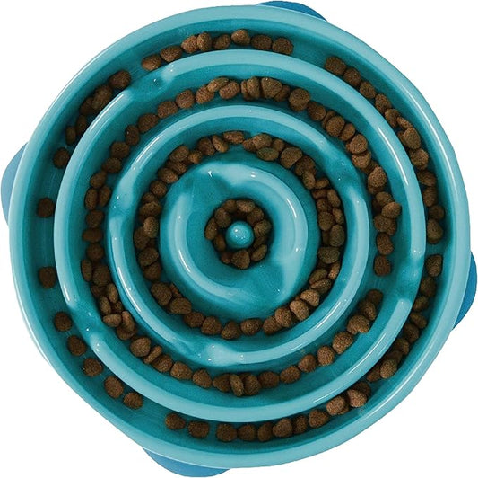 Outward Hound Large Slow Feeder Bowl, Puzzle Maze for Fast Eaters, Medium to Large Dogs, Helps Prevent Bloat & Aid Digestion, Holds 4 Cups Wet or Dry Food, Non-Slip, Made Without BPA, Turquoise