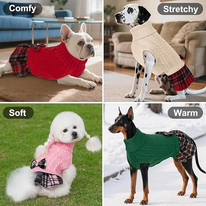 KYEESE Dog Sweater Warm Pullover Pet Coats Comfy Dogs Clothes with Bowtie Thick Dog Sweaters for Small Dogs Male Soft Turtleneck Cat Sweaters Stretchy Knitwear Pet Sweater Dress, Black, X-Large