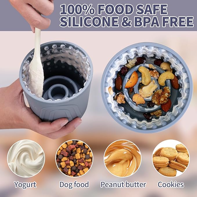 Dog Lick Bowl, Bestalk Anxiety Relief Slow Feeder Dog Lick Mat Treat Dispenser, Non-Slip Licking Bowl Enrichment Toys for Small Medium and Large Breed Dogs, BPA Free Silicone(Grey,S)