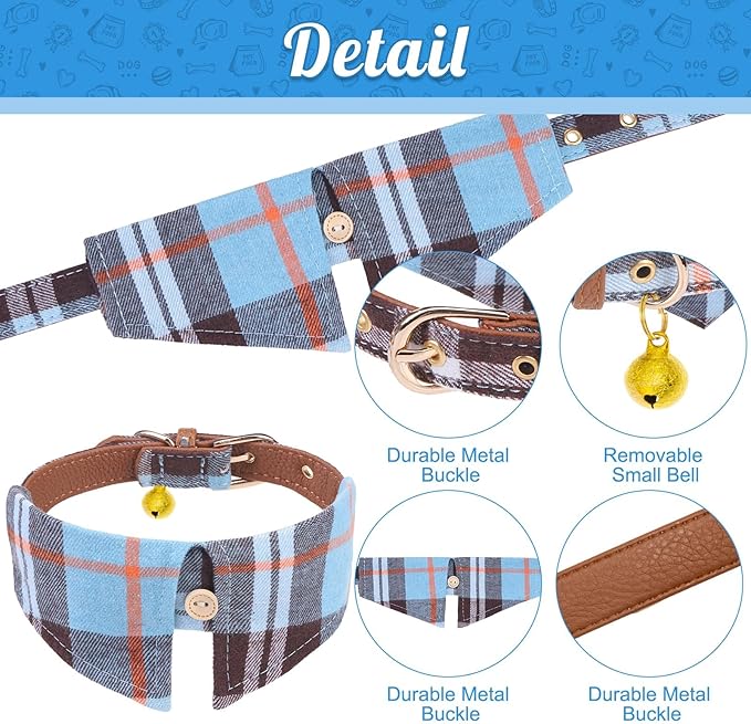 EXPAWLORER Puppy Collar and Leash Set - Classic Plaid Small Dog Collar with Bow Tie, 360 Swivel No Tangle Dog Leash, Adjustable Dog Collar for Small Medium Dogs Cats, Sky Blue S