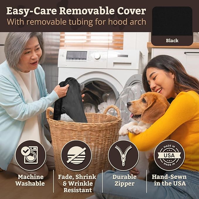 Snoozer Cozy Cave Dog Bed - Indoor Dog Bed with Cover Cave, Covered Calming Burrow for Small & Medium Sized Pets with Blanket Attached, Enclosed, Removable Washable Cover - Large, Black