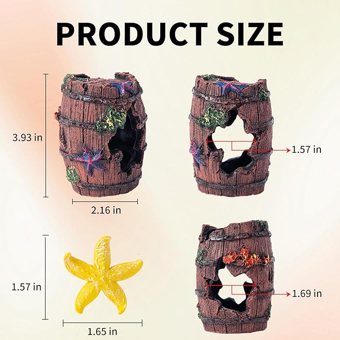 COMSUN 12 PCS Aquarium Decoration Broken Barrel Set, Plastic Aquarium Plants, Resin Floating Diver Fish Tank Decorations & Resin Starfish, Small Fish Tank Ornaments for Pet Fish to Hideout and Rest