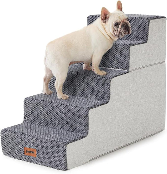 Dog Steps for High Beds - Dog Stairs 2 in 1 with Zippers Suitable for Small Dogs, Foam Pet Stairs with Non Slip Bottom Grey 5 Steps, Grey