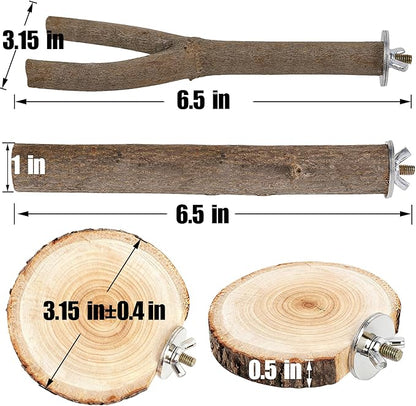 6 PCS Bird Perch Set, Natural Birch Wood Straight & Forked Perches with Platforms for Parakeets, Cockatiels, Conures, Lovebirds - Cage Accessories for Climbing & Exercise