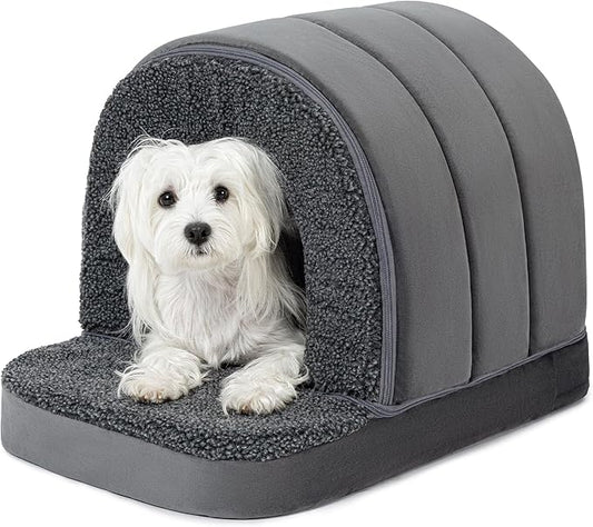 Indoor Dog House - Orthopedic Dog Tent Bed w/Egg-Crate Foam - Pet Bed with Cover Cave - Waterproof Lining - Nonskid Bottom, Ideal for Small Breeds & Fits 24-Inch Crate - 23"x16"