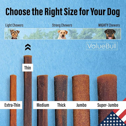 ValueBull USA Collagen Sticks for Small Dogs, 6 Inch Thin Chews, Natural Dog Treats, 50 Count - Promotes Joint, Skin & Coat Health with Glucosamine and Chondroitin