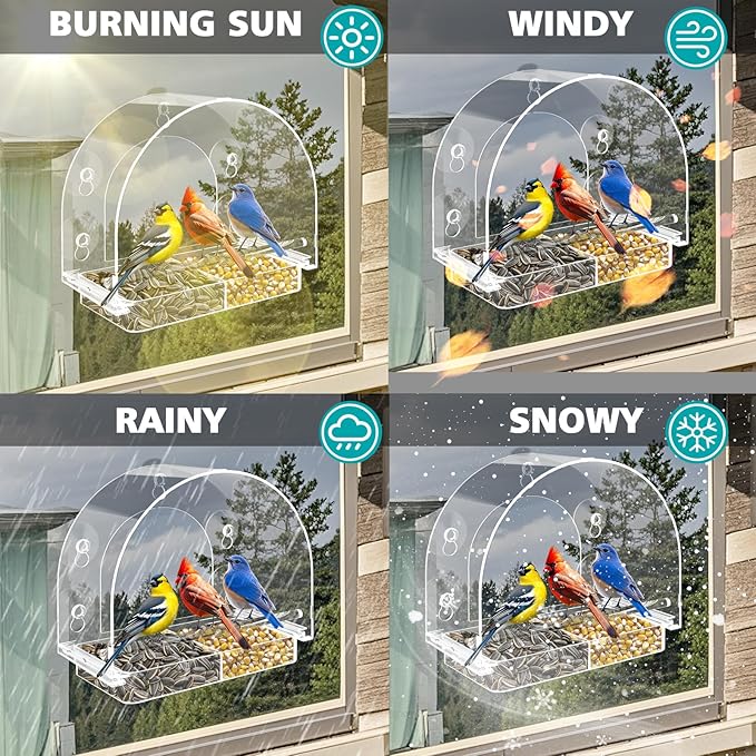 Large Window Bird Feeder, Birds Feeder with Extra Strong Suction Cups, Sturdy and Durable Bird House for Window Viewing Outside Outdoors, Garden Decor Garden Gifts for Bird Lover