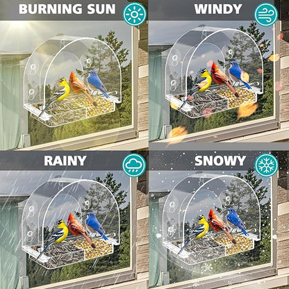 Large Window Bird Feeder, Birds Feeder with Extra Strong Suction Cups, Sturdy and Durable Bird House for Window Viewing Outside Outdoors, Garden Decor Garden Gifts for Bird Lover