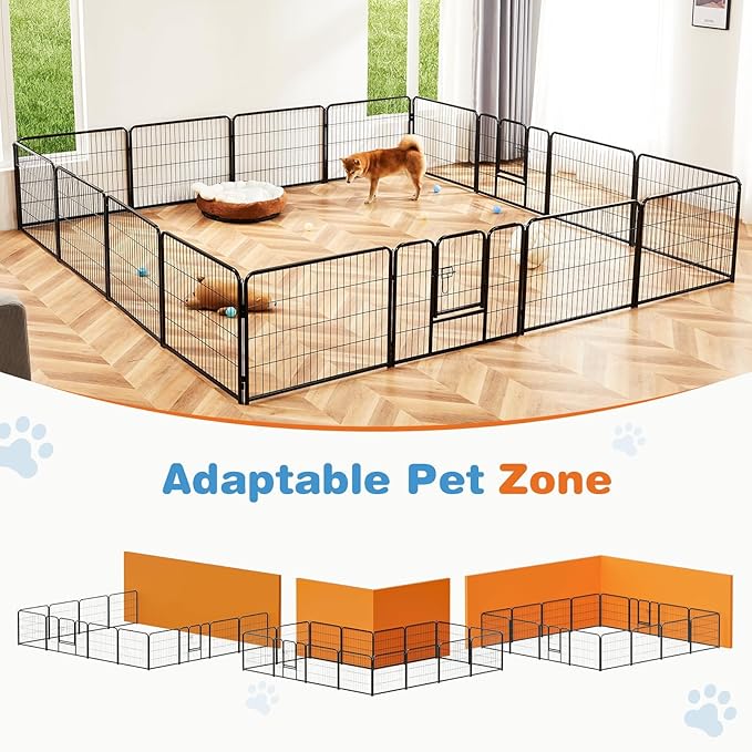 FansaFurn Metal Dog Playpen with Door, 32" Indoor/Outdoor Pet Exercise Pen - 16-Panel Heavy-Duty Pen for Large Dogs, Puppies, Rabbits - Yard, Garden, Camping Use