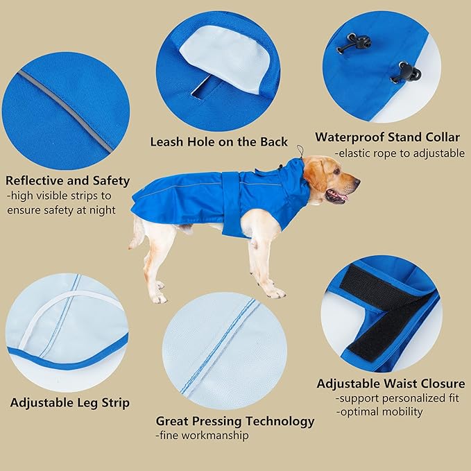 Adjustable Waterproof Dog Raincoat for Dogs,Lightweight Pet Rain Jacket Puppy Clothes with Reflective Strip for Small Medium Large Dogs (Yellow, XXX-Large)