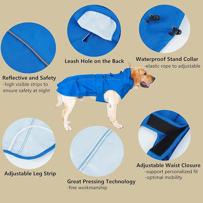 Adjustable Waterproof Dog Raincoat for Dogs,Lightweight Pet Rain Jacket Puppy Clothes with Reflective Strip for Small Medium Large Dogs (Yellow, XXX-Large)