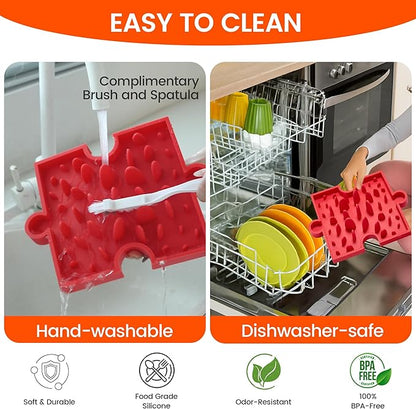 HowGo Puzzle Slow Feeder Lick Mat for Dogs, 38+ Suction Cups | Non-Slip Heavy Duty Maze Enrichment Bowl BPA-Free Silicone | Reduce Boredom Anxiety Free Combination (1PC, Red)