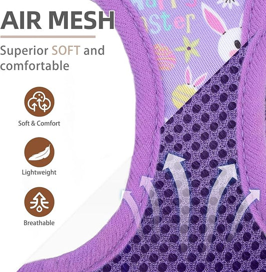 PUPTECK Adjustable Dog Harness Collar and Leash Set Step in No Pull Pet Harness for Small Medium Dogs Puppy and Cats Outdoor Walking Running, Soft Mesh Padded Reflective Vest Easter Harnesses