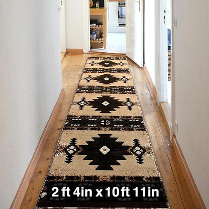 YHSF South West Native American Area Rug C318 - Easy Clean, Thick, Soft, Durable Native Tribal American Indian Inspired Rug for Bedroom/Living Room and More - Berber, 2 ft 4 in x 10 ft 11 in