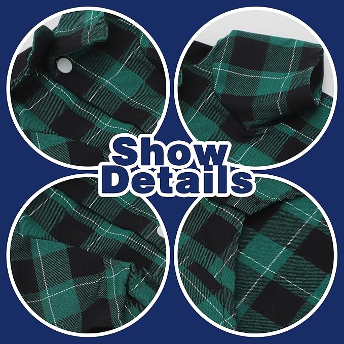 Paiaite Plaid Dog Shirt: Classic CheckeGreen Style in Pure Cotton for Large, Medium, and Small Breeds, Comfort, Breathability, and Elegance. Perfect for Everyday Wear, and Photoshoots Green L