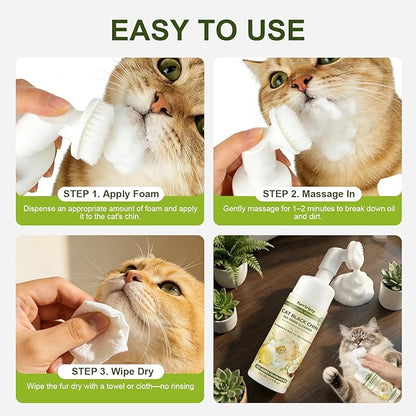 Cat Black Chin Cleaner-Reduce Blackheads and Dirt-No-Rinse Mousse with Built-in Silicone Brush - Witch Hazel and Sophora Extract-pH Balanced Gentle 2-in-1 Grooming 5.1 fl oz