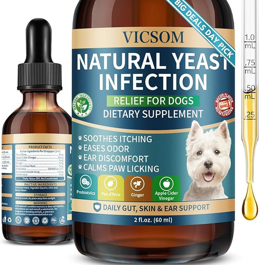 VICSOM Natural Dog Yeast Infection Treatment for Dogs, Itchy Skin & Ear Treatment Natural Support Allergy Relief, Dog Yeast Infection Relief, Support Irritation, Itching & Inflammation 60ml