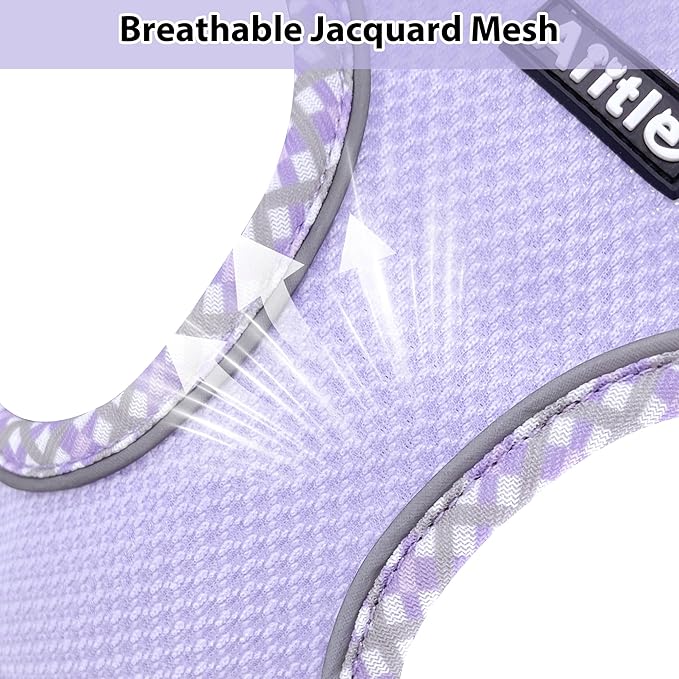AIITLE Escape-Proof Dog Harness - Extra Soft Jacquard Fabric with Moisture-Wicking Lining, Adjustable Fit for Boston Terrier, Pekingese - Running, Playdates, Outdoor Adventures (Purple, L)