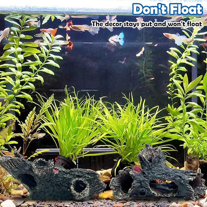 Tfwadmx Decaying Trunk Aquarium Ornament, Betta Fish Hideout Caves - Small Resin Aquarium Decoration Log with Holes for 20 Gallon Fish Tank