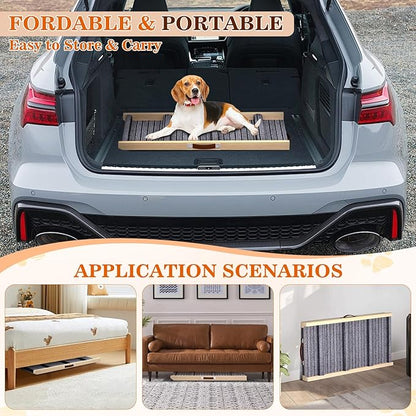 Dog Ramp for Car, 71''x 17'' Extra Long Deluxe Telescoping Design Wooden Pet Ramp, Pet Stair Ramps for Truck SUV with Non-Slip Surface, Portable Outdoor Dog Steps for Medium Large Dogs, Up to 200LBS