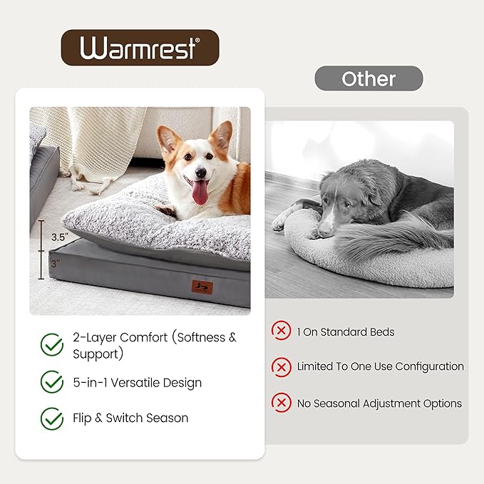 Washable Dog Bed for Medium Large Size Dog, Plush Pillow Pet Bed with Cooling Leather Egg-Crate Foam Base, Waterproof Kennel Bed with Removable Cover, 36" x 27" Comfort Cushion Bed, Dark Grey