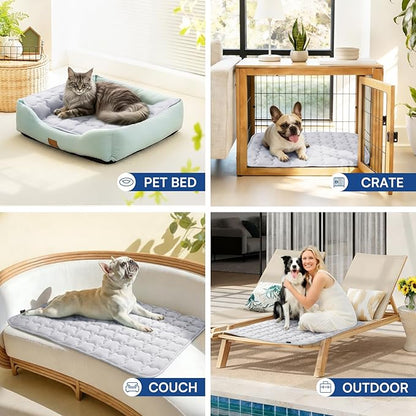 Luciphia Premium Dog Cooling Mat Non-Slip Q-MAX>0.5 Self-Cooling Pad for Medium Pet Indoor Portable Kennel Puppy Bed for Summer Crate Pad for Dog Washable Light Grey 30x40 inches
