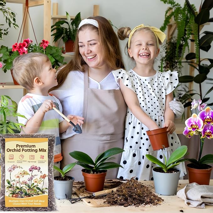 Orchid Potting Mix, Premium Orchid Soil for Repotting with Natural Pine Bark, Perlite, Coco Peat and Moss, Well-Draining Orchid Mix for Indoor Plant, Orchid, Succulents - 4QT