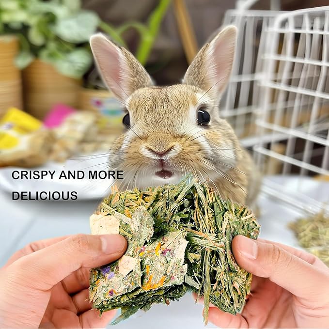 YTSKJ Rabbit Toys 20 Pack Bunny Toys Bunny Chew Toy Guinea Pig Treats Timothy Hay Toy Chips with Herbal Flowers Timothy Hay Grass Hamster Snacks Chinchillas Gerbils for Small Animals Teeth