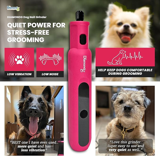 Diamondg Cordless Micro Dog Nail Grinder with Quiet Sound & LED Tip for Large & Small Dogs, 4hrs. Runtime - Electric Dog Nail Trimmer, Heavy Duty Rotary Tool Alternative to Toenail Clippers & Filers