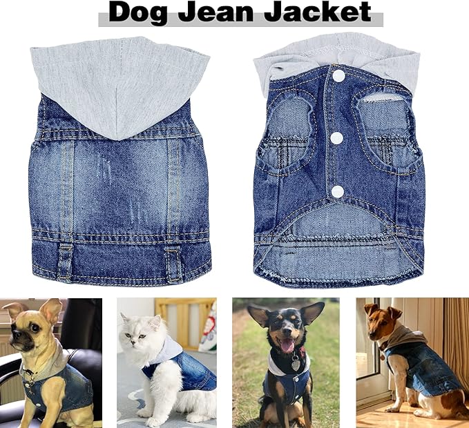 Pet Clothes Dog Jeans Jacket Cool Blue Denim Hoodie Coat, Puppy Clothing Shirt Costume, Doggy Vintage Lapel Vest, Dog Classic T-Shirt Apparel for Small Medium Dogs Cats (Blue, XX-Large)