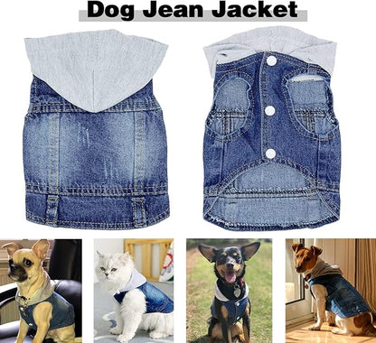 Pet Clothes Dog Jeans Jacket Cool Blue Denim Hoodie Coat, Puppy Clothing Shirt Costume, Doggy Vintage Lapel Vest, Dog Classic T-Shirt Apparel for Small Medium Dogs Cats (Blue, XX-Large)