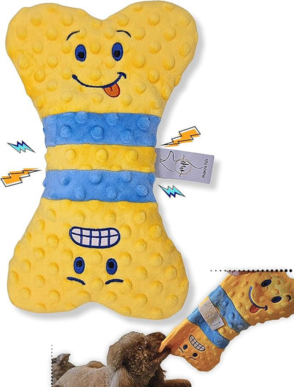 Crinkle Dog Toy – No Stuffing Dog Toy with a big Squeaker for Small,Medium & Large Breeds–Squeaky Toy - Ideal for Energetic Shaking,Fetch and Toothing–Durable Soft Pet-Safe Materials-Yellow Bone 12.2”