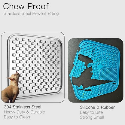 Double Wall Stainless Steel Lick Mat for Dogs & Cats - Chew Proof & Whisker Friendly, Non-Slip Base, for Calm Feeding & Anxiety Relief - Dishwasher Safe Slow Feeder Pad [1Pack]