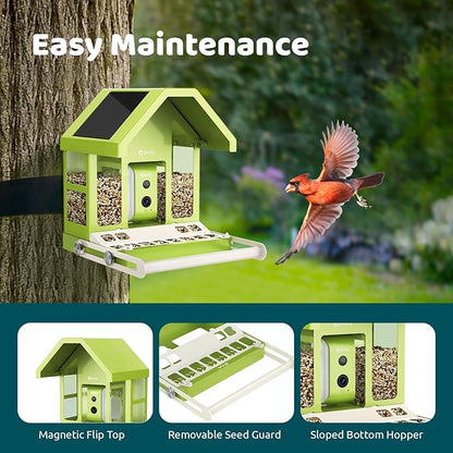 Birdfy Smart Bird Feeder with Camera, Durable Metal Bird Feeders for Outdoors, Auto-Detect & Record HD Videos, Instant Alerts & Live View, Solar Powered, Weatherproof for Backyard, Ideal Gift for Mom