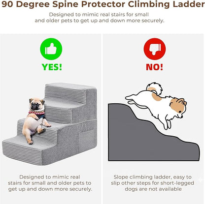 HYLEORY Dog Stairs for Bed 18''H, 4-Step Pet Stairs for Small Dogs & Cats, Sturdy Pet Steps with Non-Slip Bottom, Functional Portable Dog Ramp for Couch/Chair/Sofa/Car, Storage Pocket, Light Grey