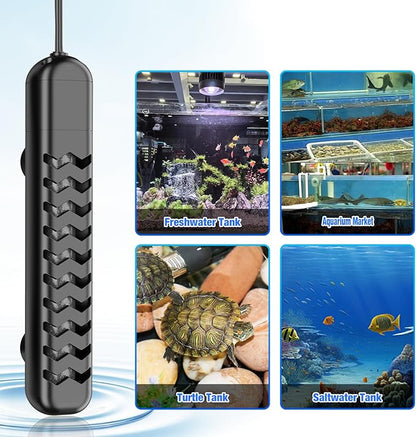 Submersible Aquarium Heater 100W/200W/300W/500W, Fish Tank Heater with high-Temperature Protection and Turtle Tank Heater with Automatic Power-Off When Leaving seawater or Freshwater.