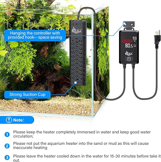 AQQA Aquarium Heater 1200W for 170-290 Gallon Large Fish Tank Submersible Pond Heater with External Controller Overheat & Dry-Run Protection Adjustable Temp Range 59-93℉ (AQ197-1200W for 170-290Gal)