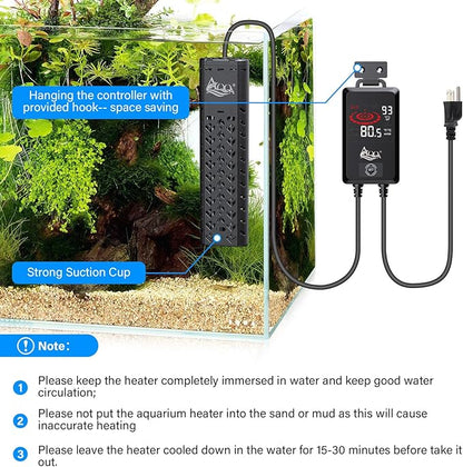 AQQA Aquarium Heater 800W for Large Fish Tank 80-230 Gallon Quartz Glass Submersible Betta Fish Heater with Overheat & Dry-Run Protection Adjustable Temp Range 59-93℉ (AQ197-800W for 80-230Gal)