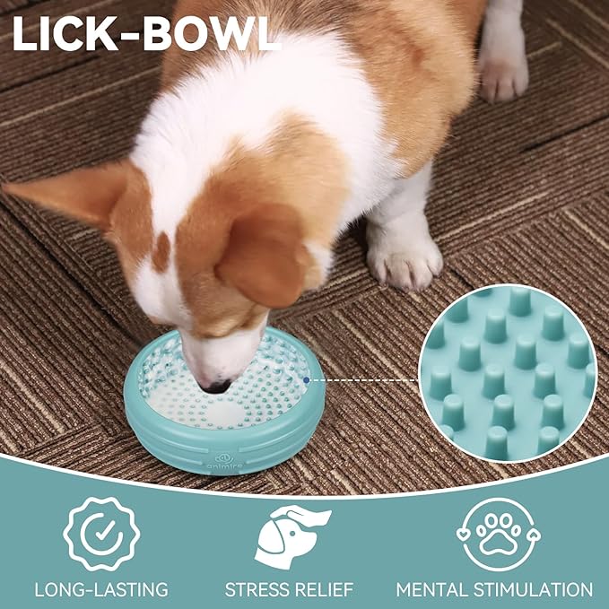 Dog Lick Bowl, Animire Freeze Lick Mat for Dogs, Non-Slip Slow Feeder Licking Bowl Enrichment Treat for Distraction Anxiety Relief, Food Grade Silicone, Dishwasher Safe(Teal,S)