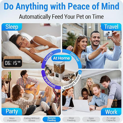 Automatic Cat Feeder 2 Cats with Slow Feed: Dual Automatic Dog Feeder with 5G WiFi, Cat Food Dispenser with APP Control for Multiple Pets, Detachable for Easy Clean, Double Pet Bowl - 29 Cup