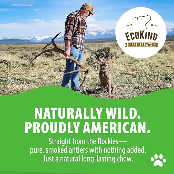 EcoKind Smoked Elk Antler Dog Chews – Natural Split Antlers, Long-Lasting Chew, Elk Antlers Treats for Extra Large Dogs Weighing 45+ lbs, Splinter-Free, Supports Dental Health – 1 X-Large Smoked Chew