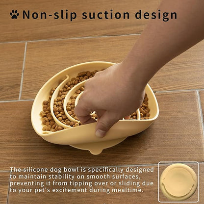 Slow Feeder Dog Bowls, Dishwasher Microwave Safe Silicone Puppy Puzzle Bowl with Non-Slip Design for Eating (Blue and Yellow)