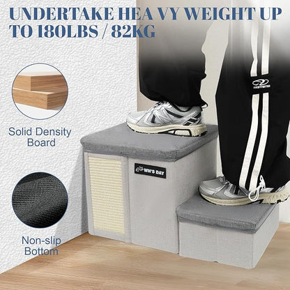 Dog Stairs for Bed Couch Folding with Storage, Dog Stairs for Small Dogs to Get On Bed with Cat Condo, Steps for Large Medium Dogs, Old Cat Pet Stair Steps for High Beds 13" H, Pet Ramp Up to 220LBS