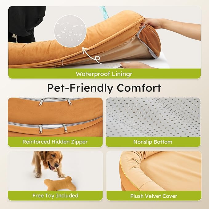 XL Orthopedic Dog Bed, Extra Large Dog Bed, Dog Sofa for Large Sized Dogs with Full-Surround Bolsters, Dual-Sided Dog Cooling Bed with Memory Foam, Washable Pet Sofa with Nonslip Bottom, Brown