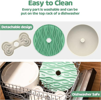 Puzzle Feeder Slow Feeder Dog Bowl for Large Dogs with Non-Slip Base - Adjustable Speed Design, Removable Puzzle Inserts & Dishwasher Safe, Green