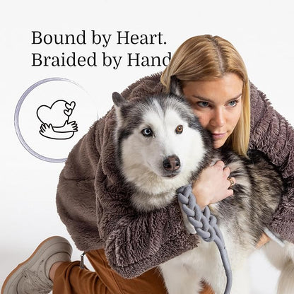 2025 New Edition, Fei & Eve Hand-Braided Dog Leash, 4FT | SP Cotton Material | Heavy Duty Training | Comfort Grip Handle for Small/Medium/Large Dogs, Gray