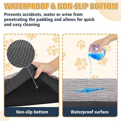 XXL Dog Crate Bed - Soft Fluffy Memory Foam Dog Bed with Anti-Slip Bottom, Machine Washable Pet Bed for Extra Large Dogs (47"x29"x4", Grey)