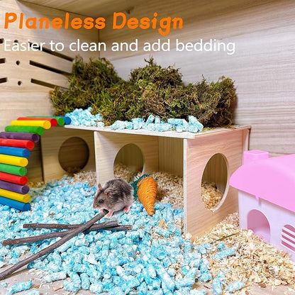 Hamiledyi Wooden Hamsters 2-Chamber Hideout-Tunnel Multi Chamber Exploring Toy Hamster Exploring Tunnel Toy for Hamsters Mice